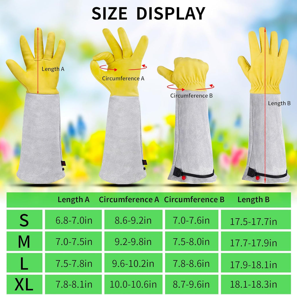Gardening Gloves for Women/Men - Adjustable Cuff Goatskin Leather Elbow Long Sleeve Garden Gloves Gauntlet Puncture Thorn Proof Cactus Planting Rose Pruning Gloves Protective Work Gardener Gifts