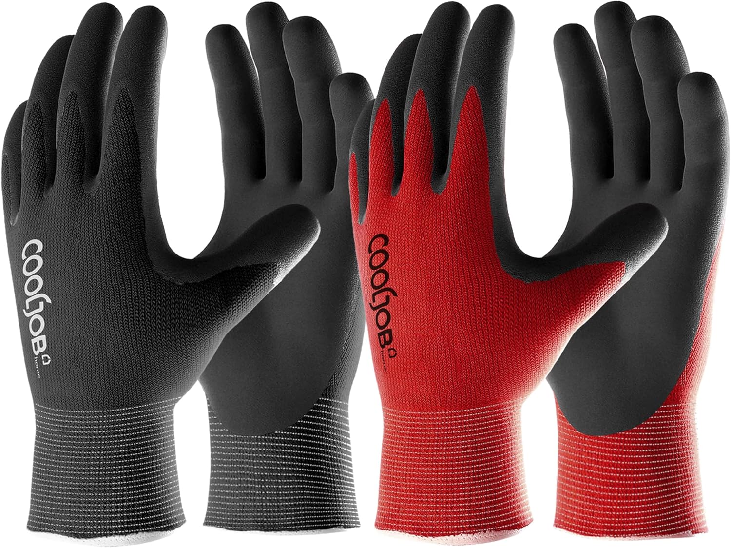 COOLJOB Gardening Gloves for Men. 6 Pairs Breathable Rubber Coated for Garden Weeding Landscaping. Outside Work for Lawn Yard. Men's Medium Size. Black & Red