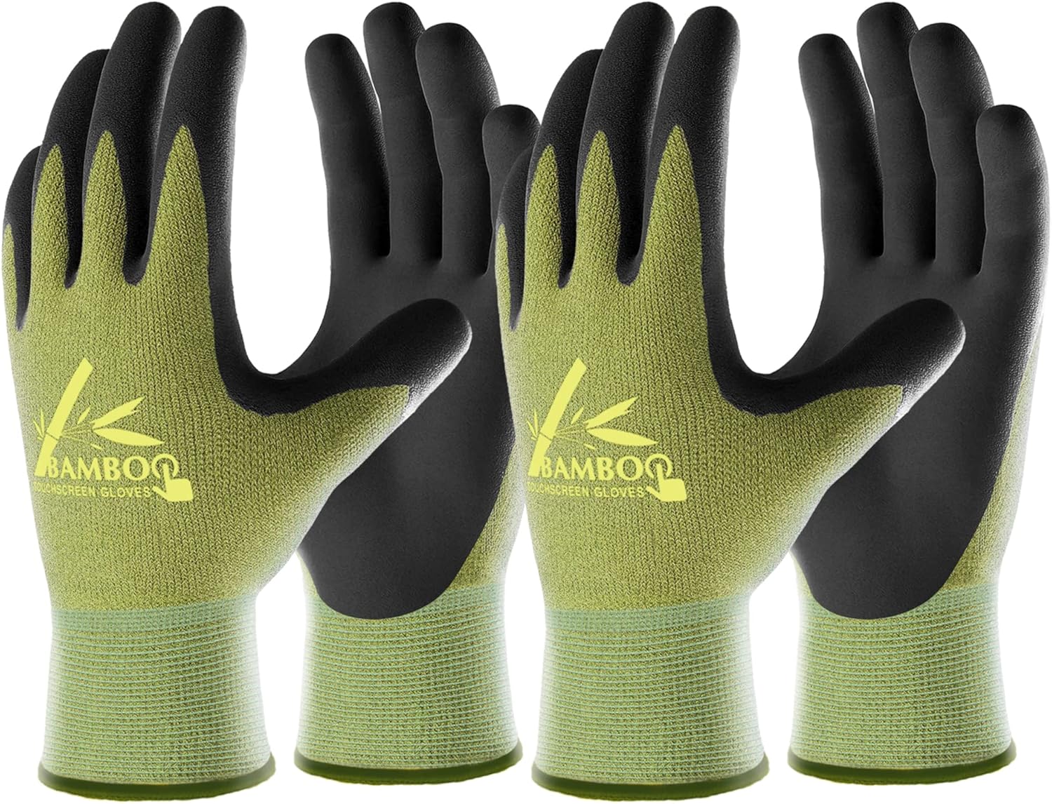 COOLJOB 2 Pairs Gardening Working Gloves for Men and Women. Touchscreen. Grippy Nitrile Rubber Coated for Garden Yard. Green/Black.Medium Size (M)