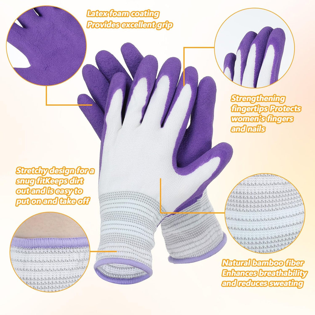 Thinp 2 Pairs Gardening Gloves. Outdoor Work Garden Gloves Breathable Rubber Coated Outdoor Protective Yard Glove with Grip for Women Men Garden Essentials (Green. Purple)
