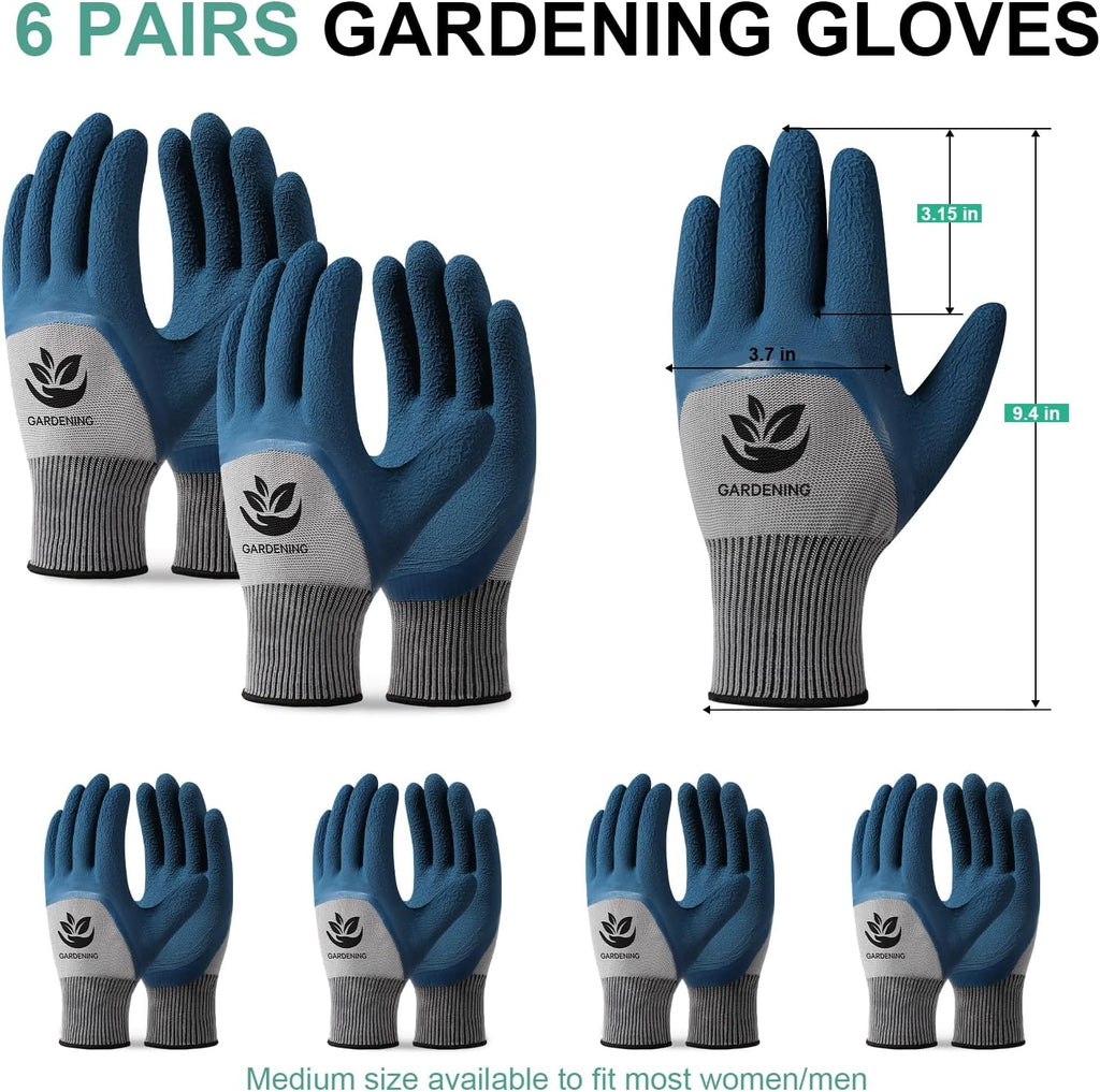 Trifabricy Garden Gloves for Women Men - 6 Pairs Breathable Hard-wearing Latex Coated Gardening Gloves for Women. Indoor/Outdoor Protective Working Gloves with Grip. Blue & Grey